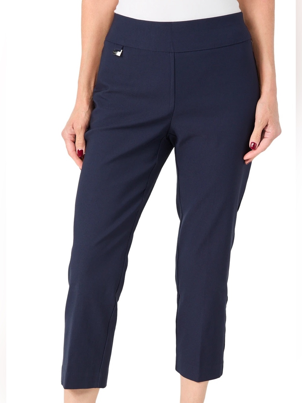 PREMISE Bengaline Stretchy Navy Blue Cropped Slim Ankle Pants Capris